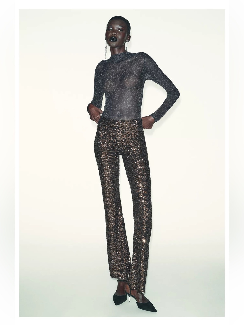 Zara SEQUIN FLARE LEGGINGS